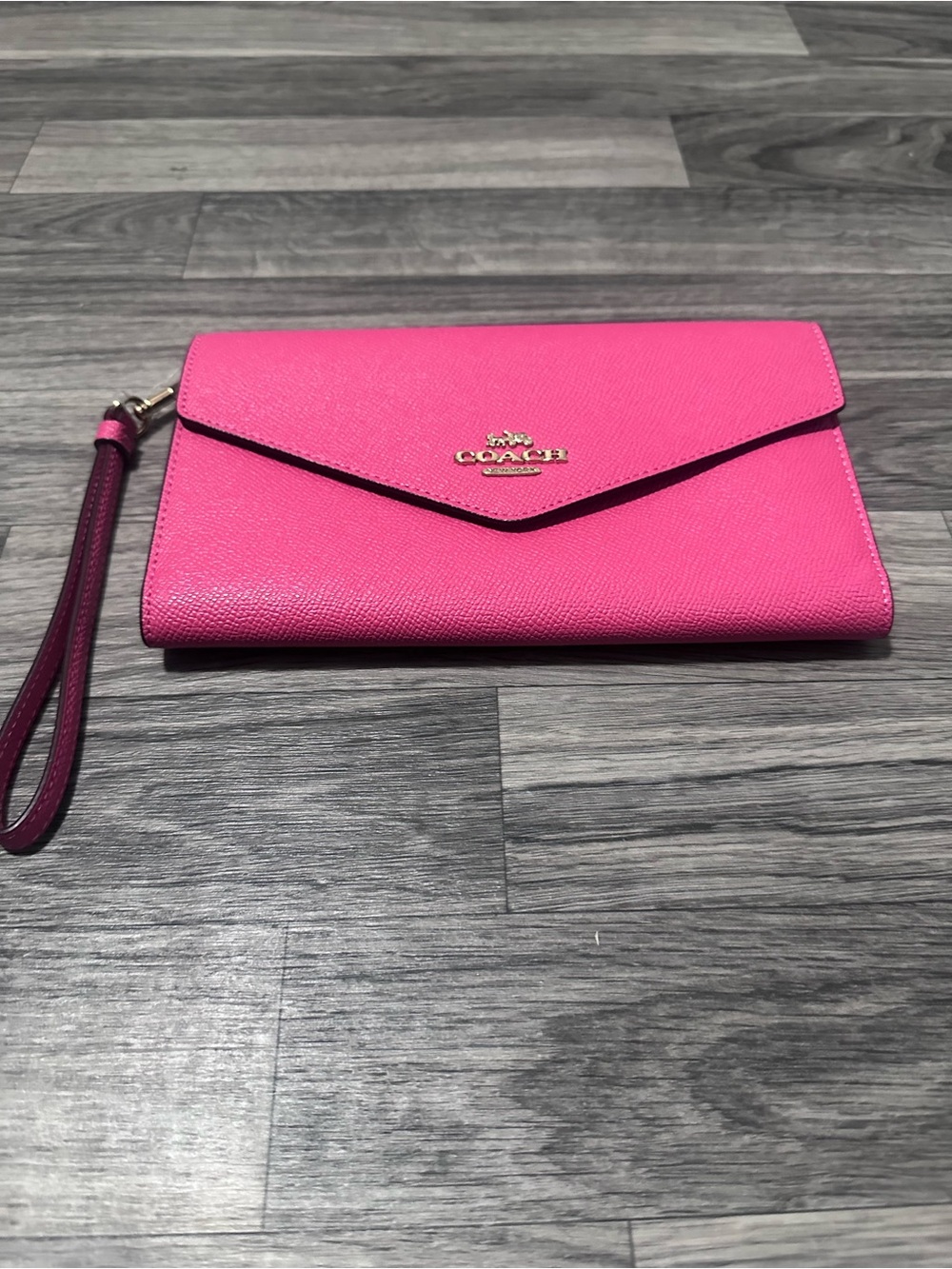 COACH Hot Pink Leather Envelope Wristlet with Strap
